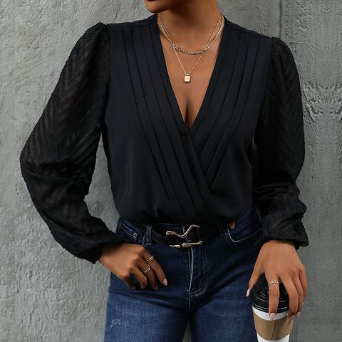 Women's Blouse Long Sleeve Blouses Elegant Classic Style Solid Color