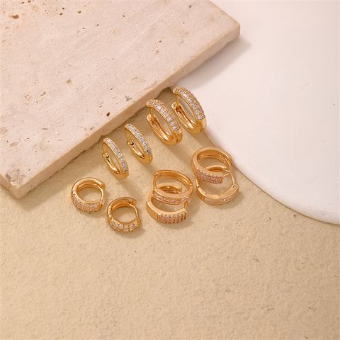 1 Pair Simple Style Geometric Copper Zircon K Gold Plated Hoop Earrings