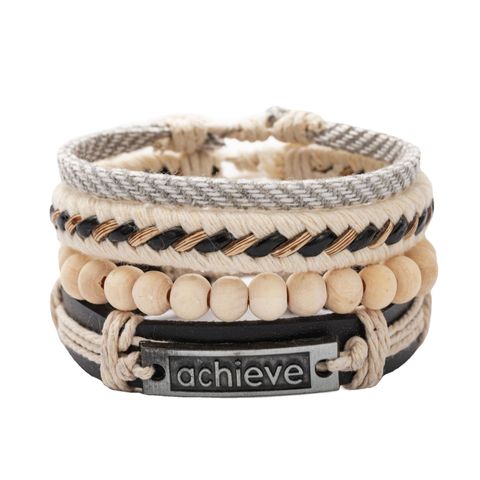 Retro Letter Alloy Wood Beaded Unisex Wristband