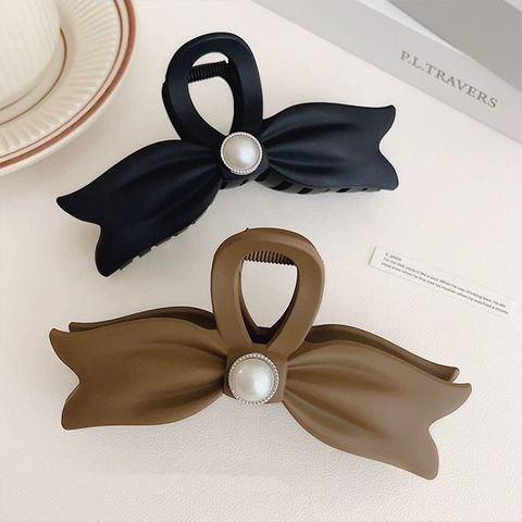 Women's Lady Bow Knot Plastic Inlay Artificial Pearls Hair Claws