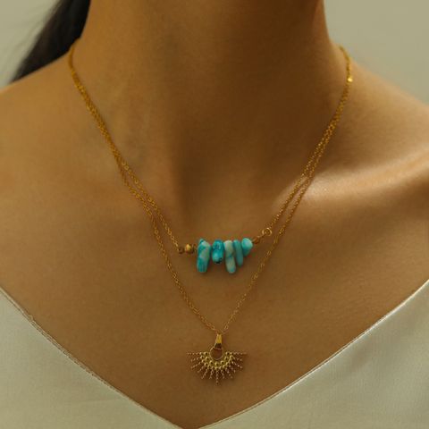Casual Vacation Sun Stainless Steel 18k Gold Plated Double Layer Necklaces
