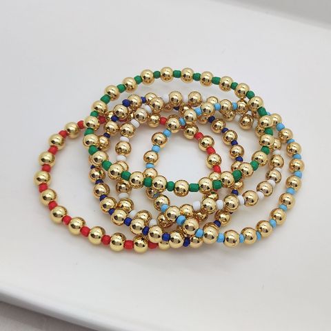 Copper Ig Style Color Block Beaded Knitting Bracelets