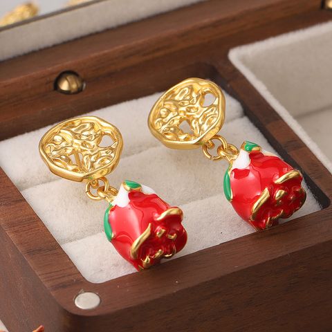 1 Pair Elegant Rose Plating Hollow Out Copper 18k Middle Ancient Gold Drop Earrings