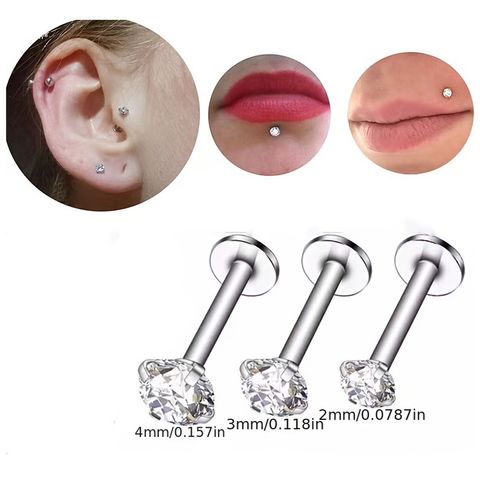 3 Pieces Simple Style Round Plating Inlay 304 Stainless Steel Zircon Ear Studs