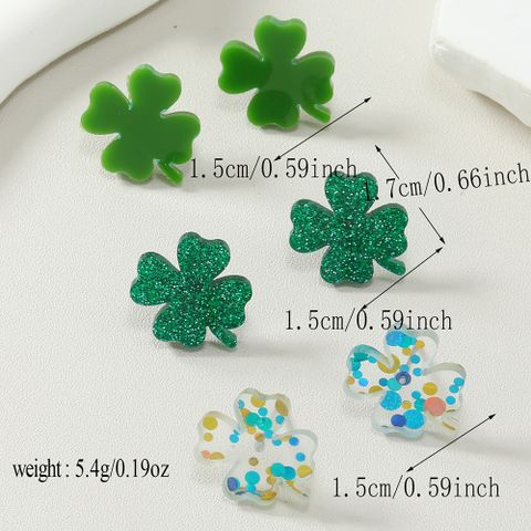 1 Set Simple Style Four Leaf Clover Painted Arylic Ear Studs