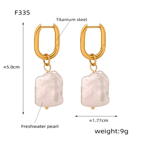 1 Pair Elegant Baroque Style Geometric Plating Freshwater Pearl Titanium Steel 18k Gold Plated Drop Earrings