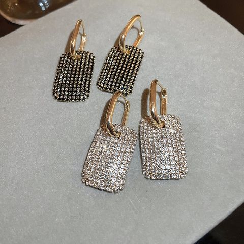 1 Pair Glam Shiny Square Plating Inlay Alloy Rhinestones Drop Earrings