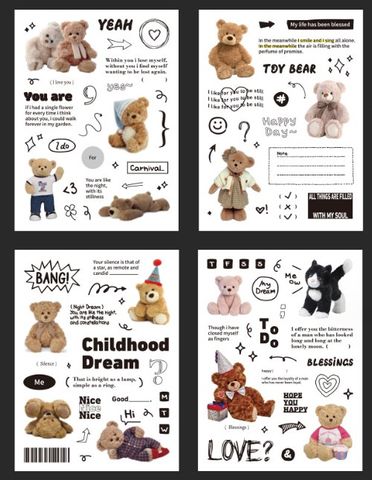1 Set Letter Bear Cat Class Learning Coated Paper Adhesive Sticker Cute Stickers