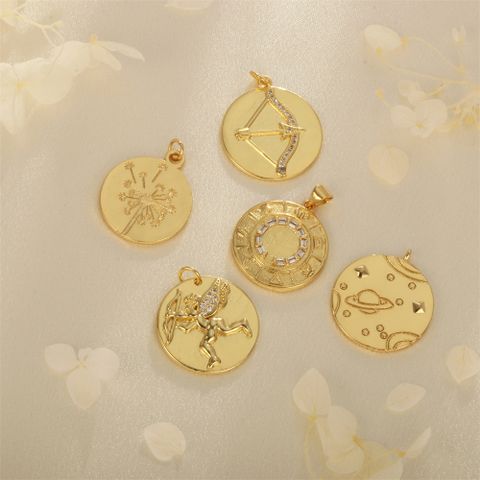 1 Piece Simple Style Angel Coin Planet Copper Plating Inlay Pendant Jewelry Accessories