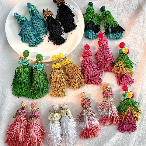 1 Pair Casual Vacation Tassel Synthetic Fibre Cloth Glass Drop Earrings