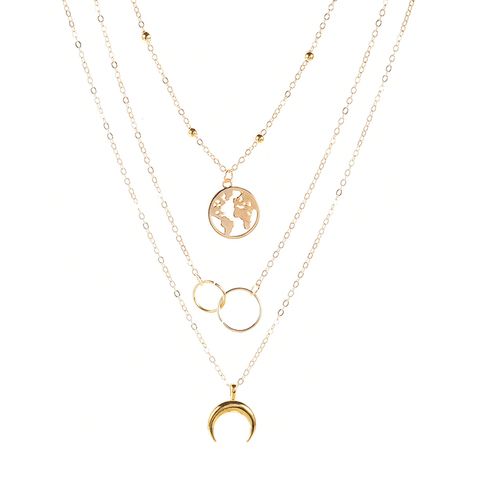 Casual Simple Style Circle Earth Moon Alloy Plating Hollow Out Women's Three Layer Necklace