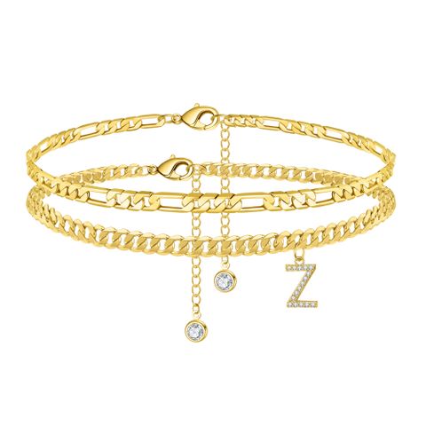 Vacation Letter Copper Plating Inlay Zircon 14k Gold Plated Women's Anklet