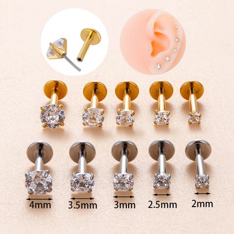 1 Piece Ear Cartilage Rings & Studs Simple Style Round 316 Stainless Steel  Plating Inlay Zircon