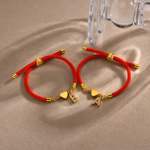 Wholesale Jewelry IG Style Letter Rope Copper Zircon Drawstring Bracelets