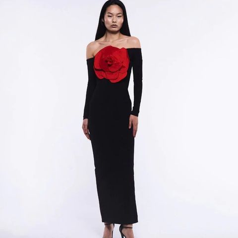 Women's Regular Dress Party Dress Sexy Boat Neck Flowers Long Sleeve Solid Color Maxi Long Dress Banquet Party
