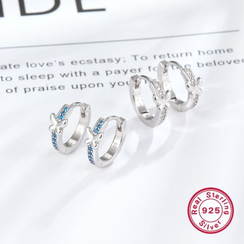 1 Pair Simple Style Butterfly Plating Inlay Sterling Silver Zircon White Gold Plated Earrings