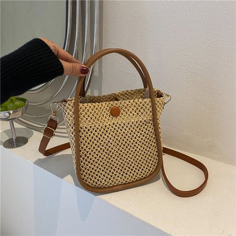 Women's Small Straw Color Block Streetwear Square Zipper Straw Bag