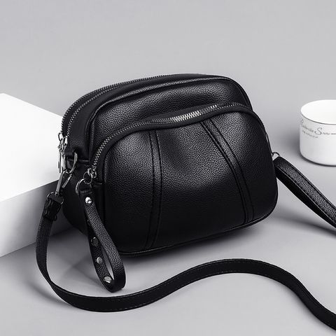 Women's Mini Pu Leather Solid Color Basic Square Zipper Crossbody Bag