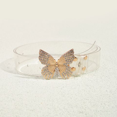 Dulce Mariposa Cuero Sintético Aleación Enchapado Embutido Diamantes De Imitación Mujeres Cinturones De Cuero