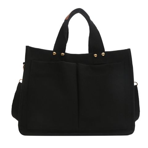 Women's Canvas Solid Color Classic Style Square Zipper Shoulder Bag