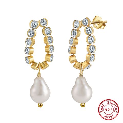 1 Pair Vintage Style Geometric Polishing Plating Baroque Pearls Freshwater Pearl 14k Gold Plated Drop Earrings