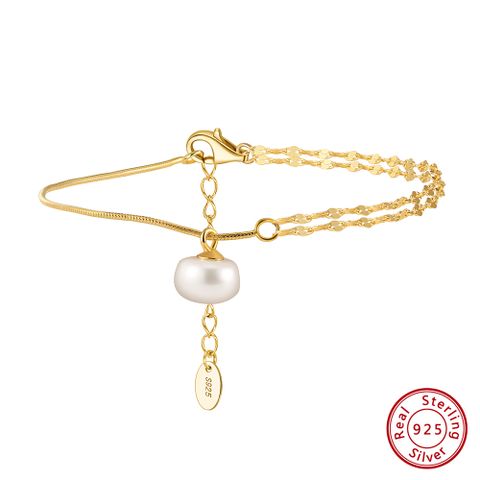 Elegant Simple Style Geometric Freshwater Pearl Sterling Silver Plating 14k Gold Plated Bracelets