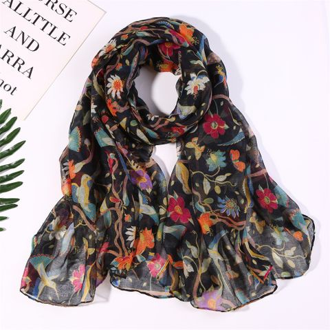 Women's Ig Style Elegant Flower Bird Polyester Scarf