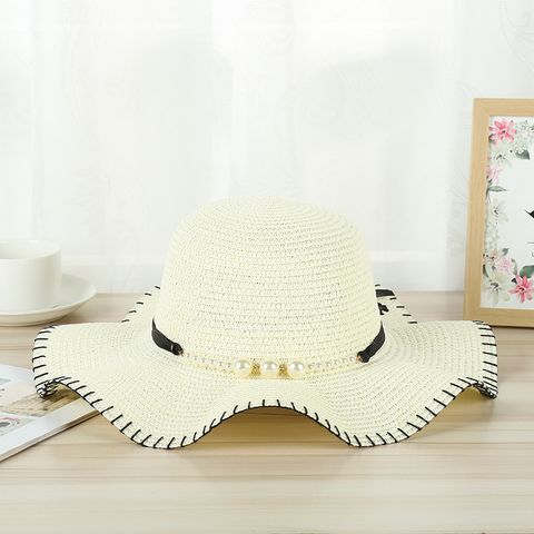 Women's Simple Style Solid Color Ruffles Straw Hat