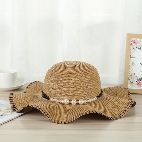 Women's Simple Style Solid Color Ruffles Straw Hat