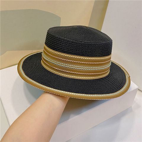 Unisex Ethnic Style Solid Color Flat Eaves Straw Hat
