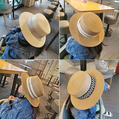 Children Unisex Vintage Style Solid Color Straw Hat