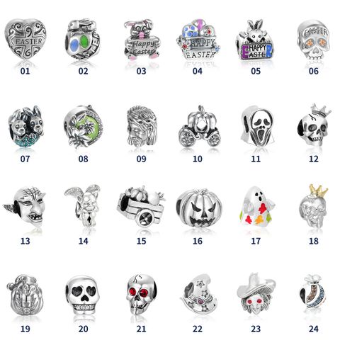 1 Piece Hip-hop Heart Shape Skull Sterling Silver Enamel Inlay Beads Jewelry Accessories