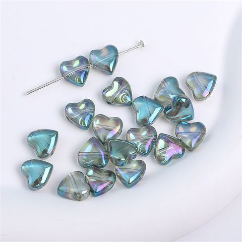 10 Pieces Glass Heart Shape Flower Beads
