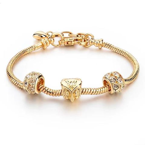 Vintage Style Owl Solid Color Alloy Plating Inlay Rhinestones Gold Plated Women's Bracelets