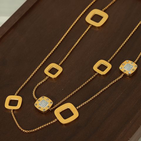Elegant Einfacher Stil Quadrat Herzform Titan Stahl Überzug Inlay Künstlicher Diamant Lange Halskette