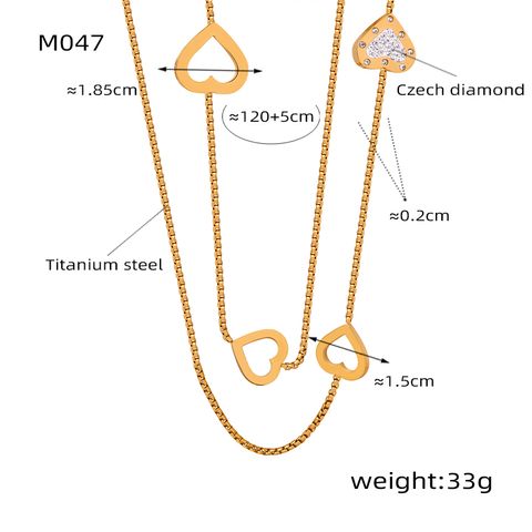 Elegante Estilo Simple Cuadrado Forma De Corazón Acero Titanio Enchapado Embutido Diamante Artificial Collar Largo