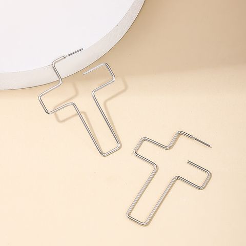 1 Pair Ig Style Simple Style Commute Cross Plating Hollow Out Alloy Ear Studs