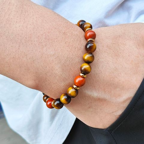 Simple Style Round Stainless Steel Natural Stone Beaded Men's Bracelets