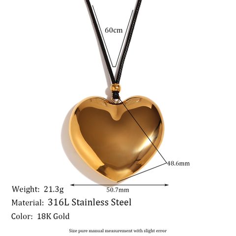 Sweet Classic Style Heart Shape Stainless Steel Rope Plating 18k Gold Plated Pendant Necklace