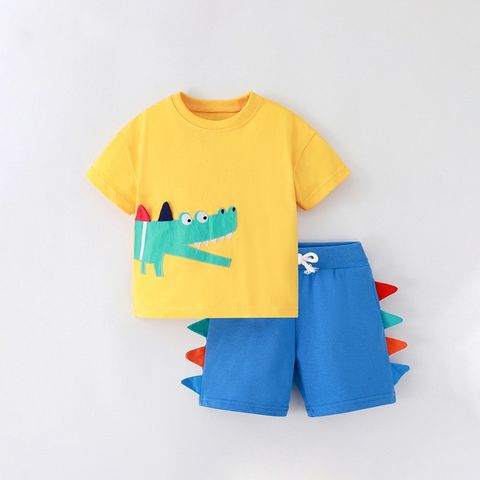 Simple Style Animal Cartoon Cotton Boys Clothing Sets