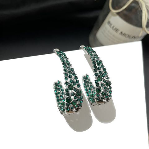 Korean New Loop Earrings Full Diamond Fashion Super Flash Silver Needle Earrings Wholesale Nihaojewelry