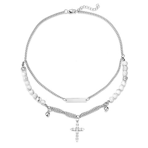 Casual Simple Style Classic Style Cross 304 Stainless Steel Beaded Inlay Zircon Unisex Pendant Necklace
