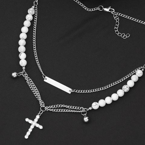 Casual Simple Style Classic Style Cross 304 Stainless Steel Beaded Inlay Zircon Unisex Pendant Necklace