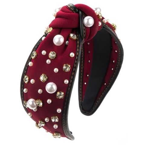 Women's Casual Elegant Knot Cloth Inlay Rhinestones Pearl Hair Band