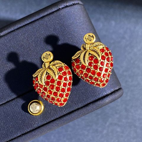 1 Pair Sweet Strawberry Artificial Gemstones Ear Studs