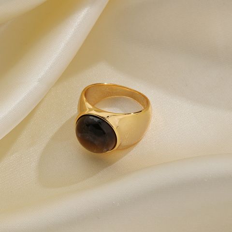 Elegant Round Tiger Eye Copper Obsidian Plating Inlay Tiger Eye Obsidian Gold Plated Silver Plated Rings