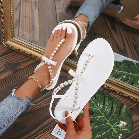 Women's Roman Style Solid Color Round Toe Thong Sandals