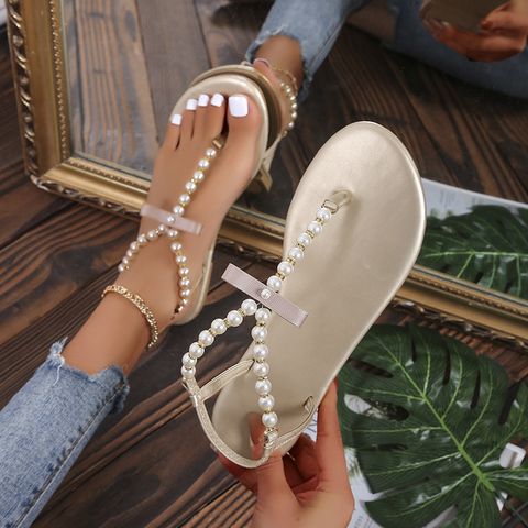 Women's Roman Style Solid Color Round Toe Thong Sandals