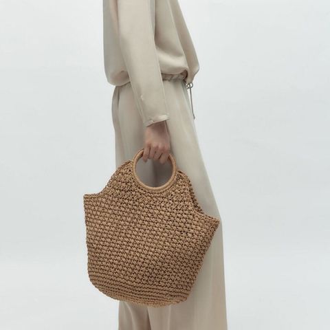 Women's Medium Straw Solid Color Elegant Square Open Straw Bag