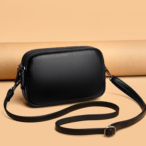 Women's Small Leather Solid Color Basic Square Zipper Shoulder Bag